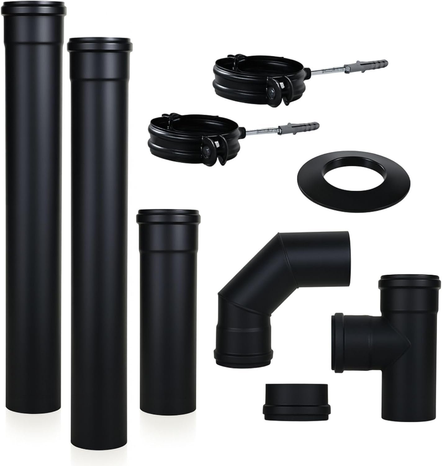 61VainE7pgL._AC_SL1500_.jpg Kit d'évacuation de fumée San Marco pour poêle à granulés, sécurité renforcée, moderne, diamètre 80 mm, acier verni noir – Image 1