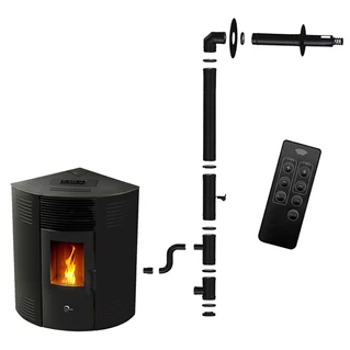 Poêle à granulés d'angle étanche Sannover Iseos 12.2 kW Noir + Kit d'installation