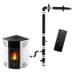 Poêle à granulés d'angle étanche Sannover Iseos 12.2 kW Blanc + Kit d'installation