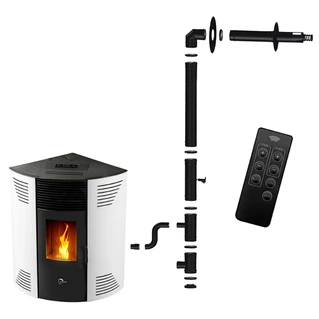 Poêle à granulés d'angle étanche Sannover Iseos 12.2 kW Blanc + Kit d'installation