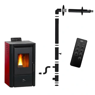 Poêle à granulés étanche Sannover Anita 9.4 KW Bordeaux + Kit