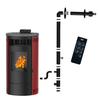 Poêle à granulés étanche Sannover Flavia 9.5 kW Bordeaux + Kit d'installation Complet