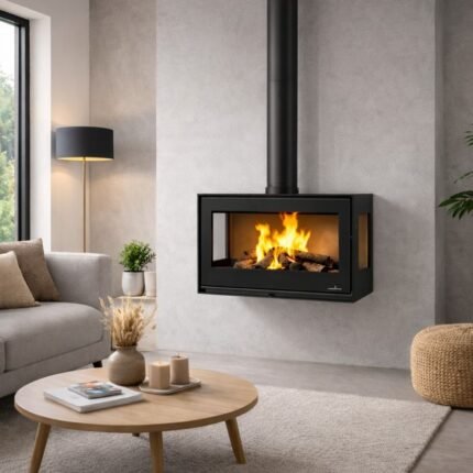 Poêle à bois 3 vitres ventilé suspendu BRONPI Bimba 70 3C 10 kW