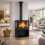 Poêle à bois 3 vitres ventilé avec range bûches BRONPI Bimba 70 3C 10 kW – Image 5