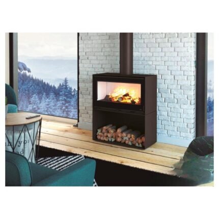 Poêle à bois raccordable avec bûcher BRONPI Cairo 90 Box 13 kW