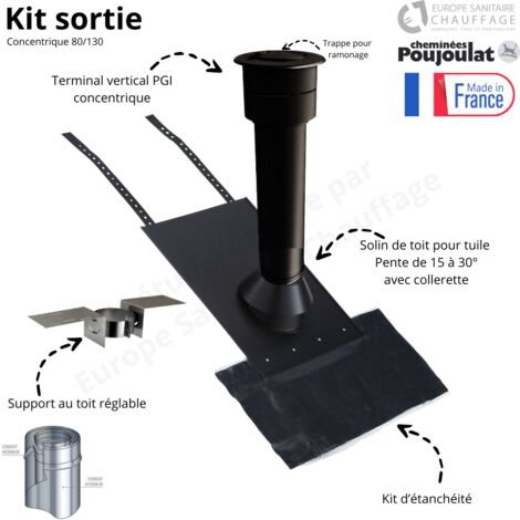 137052304_1 Poujoulat – Kit complet de fumisterie sortie de toit tuile noir concentrique PGI – Ø80/130 mm – Longueur 110 cm – Pente 15 à 30